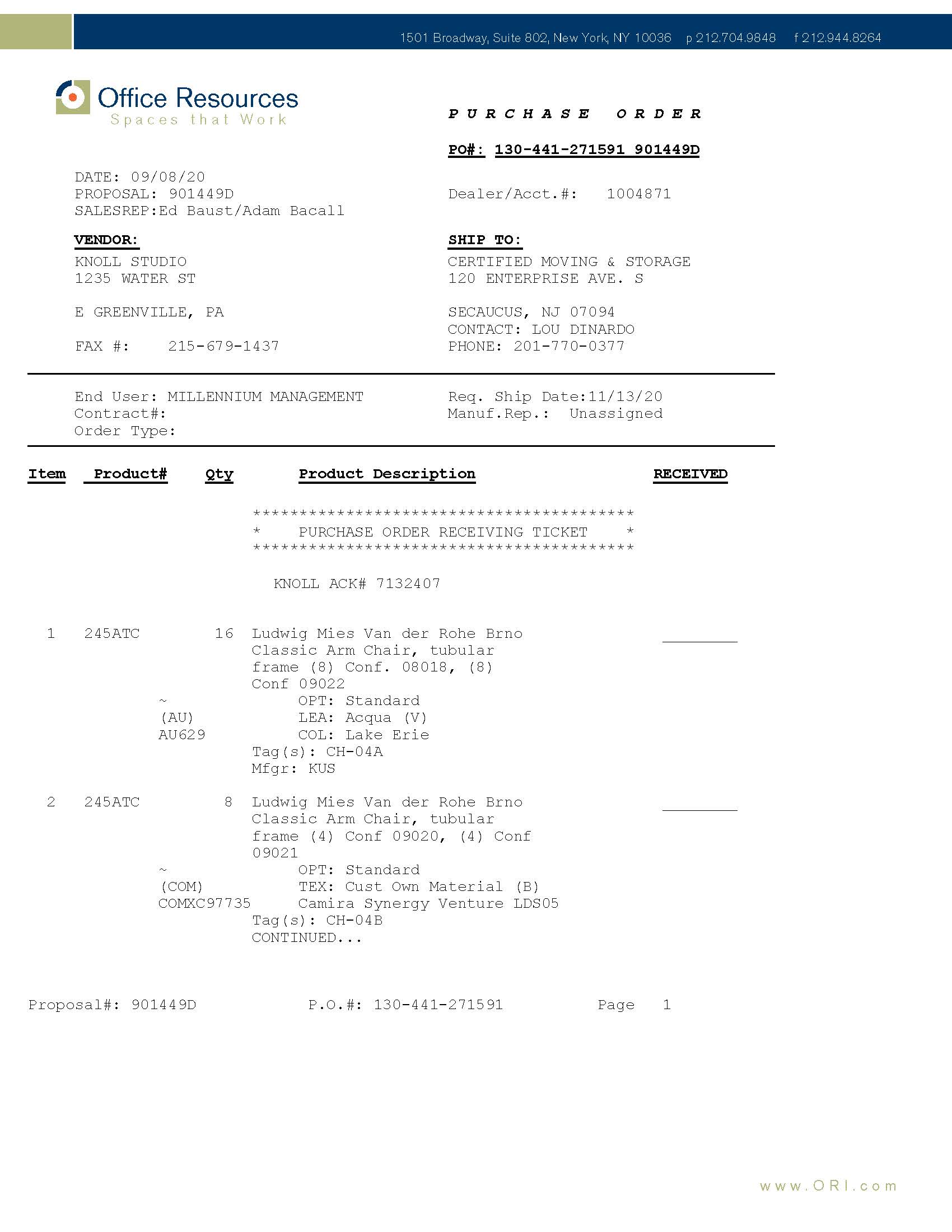 Furniture Orders Certified